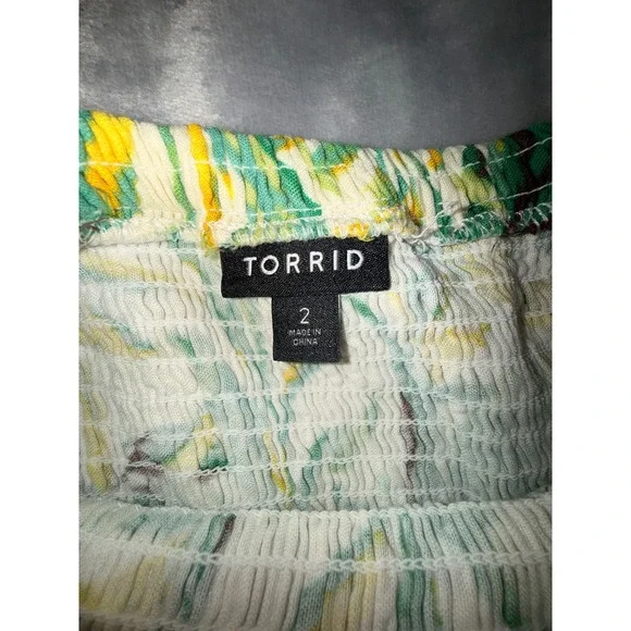 Torrid Womens Plus Size 2 Tropical Palm Leaf Smocked Strapless Midi Dress - Picture 4 of 11